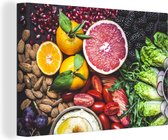 Divers fruits étalés sur une toile de table 2cm 120x80 cm - Tirage photo sur toile (Décoration murale salon / chambre)
