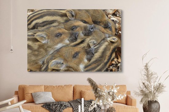Tableau Peinture Sangliers - Dormir - 180x120 cm - Décoration murale XXL