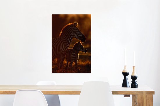Zebra avec jeune toile 2cm 60x90 cm - Tirage photo sur toile peinture (Décoration murale salon / chambre) / animaux sauvages Peintures sur toile