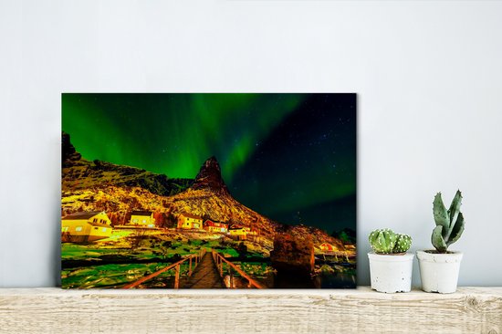 Aurores boréales au-dessus d'un village en Norvège toile 2cm 30x20 cm - petit - Tirage photo sur toile (Décoration murale salon / chambre) / phénomènes naturels Peintures sur toile
