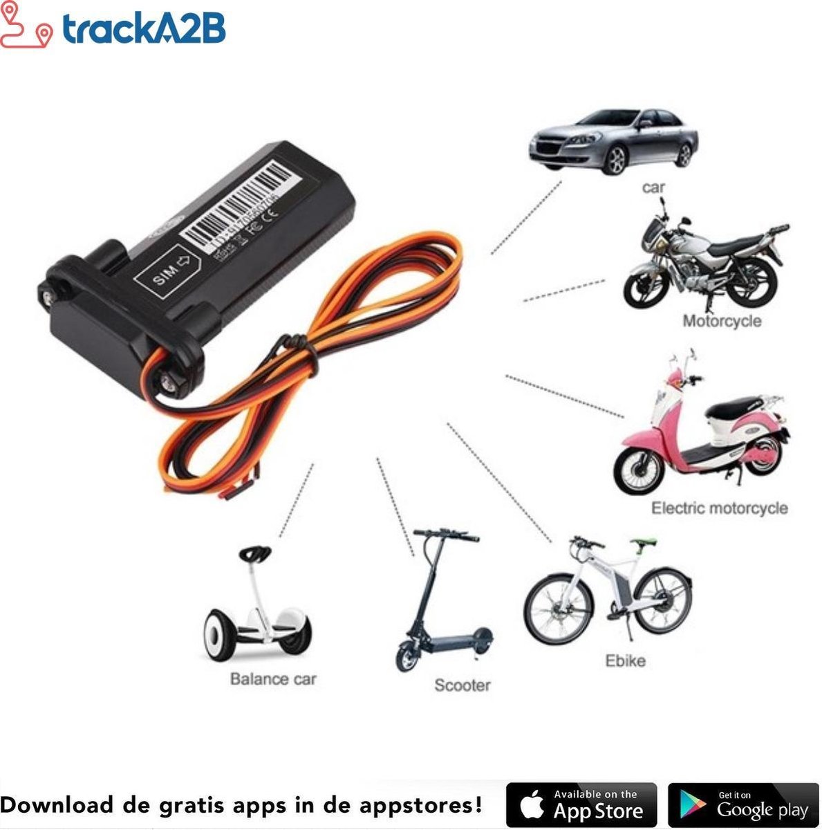 TrackA2B Car / Scooter GPS Tracker - Sécurité de la voiture - Pour le Web,  iOS et
