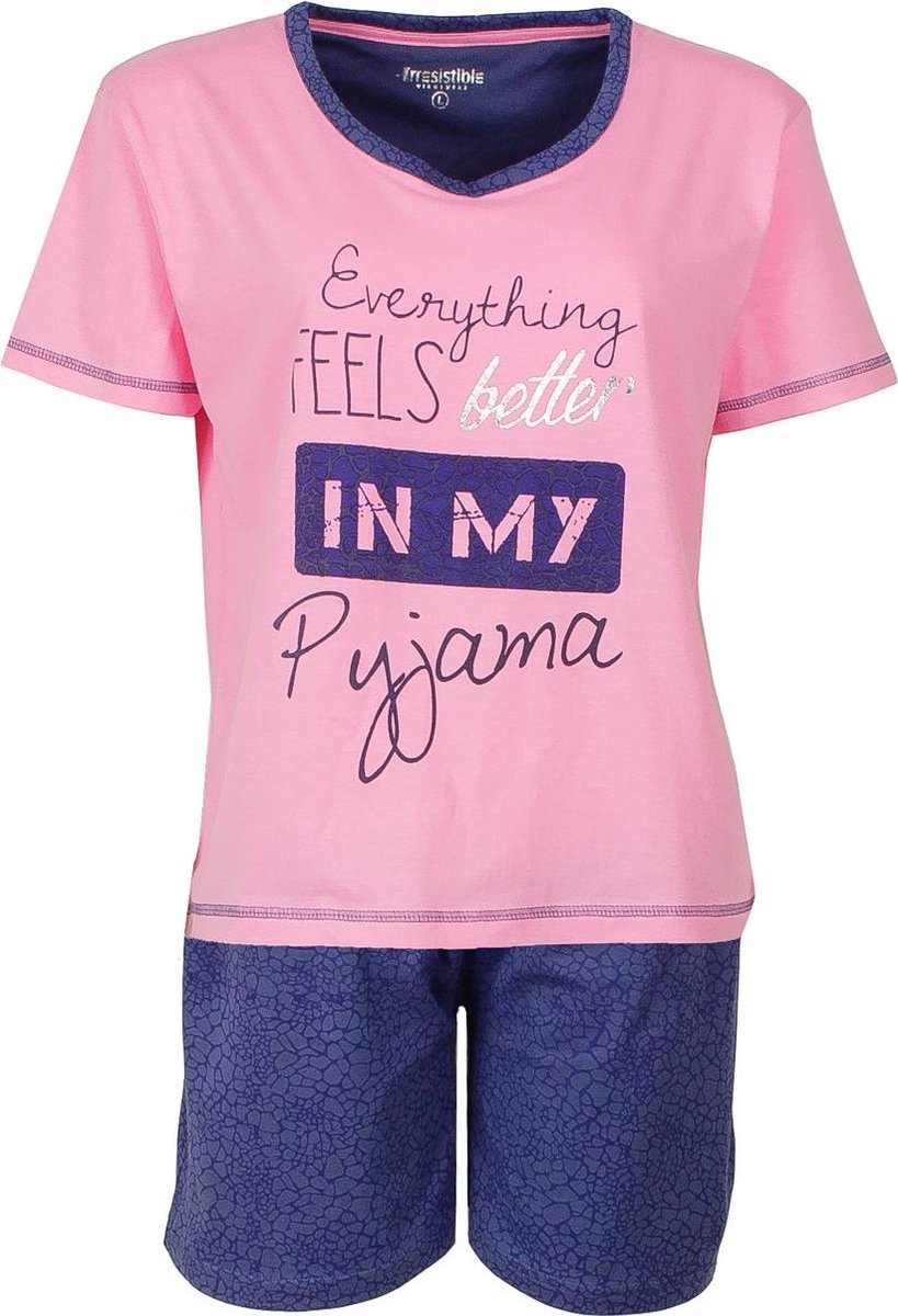 Irresistible Dames Shortama Roze met Tekst print IRSAD1601B Maten: L