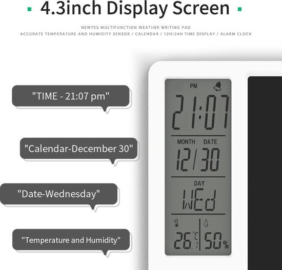 Adiwo 8 Inch LCD Digitale Klok Kalender, 8 Talen Elektronische Klok Afstandsbediening Dimbaar met Datum Dag En Tijd en Digitale Fotolijstfunctie, voor Alzheimer Mensen