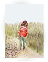 Zwanger! wenskaart 10x15cm, illustratie van gouache en kleurpotlood MI209