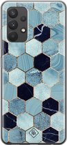 Samsung A32 4G hoesje siliconen - Blue cubes | Samsung Galaxy A32 4G case | blauw | TPU backcover transparant