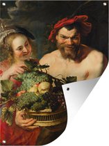 Muurdecoratie buiten Nimf en sater - Schilderij van Peter Paul Rubens - 120x160 cm - Tuindoek - Buitenposter