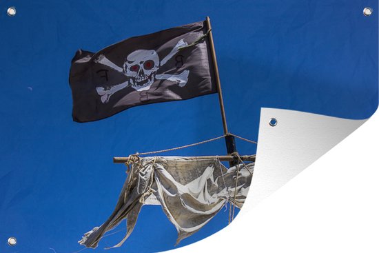 Tuindecoratie Piratenvlag aan de mast - 60x40 cm - Tuinposter - Tuindoek - Buitenposter