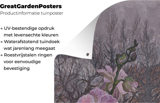 Une illustration hivernale d'une affiche de jardin orchidée rose 80x120 cm - Toile de jardin / Toile d'extérieur / Peintures d'extérieur (décoration de jardin)