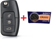 Autosleutel 3 knoppen HU101R10 + Batterij CR2032 geschikt voor Ford sleutel / Ford Fiesta / Ford Focus / C-Max / MK4 Galaxy / Kuga / S-Max / Mondeo.