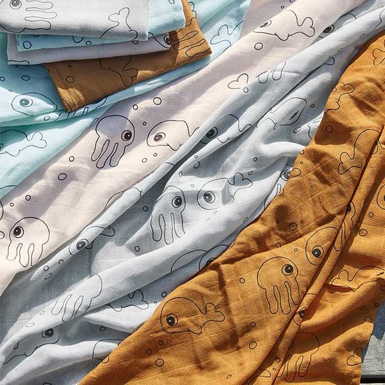 Done By Deer Tetradoek Swaddle Pack Sea Friends Blauw - 2 Stuks van Merkloos — afbeelding 3