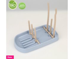 Flessenrek Afdruiprek voor Babyflessen met lekbak - Flessendroogrek met BIO Tarwestro - Blauw