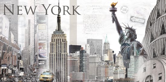 Tuinposter - Stad / New-York - Collage in beige / wit / zwart / taupe - 60 x 120 cm