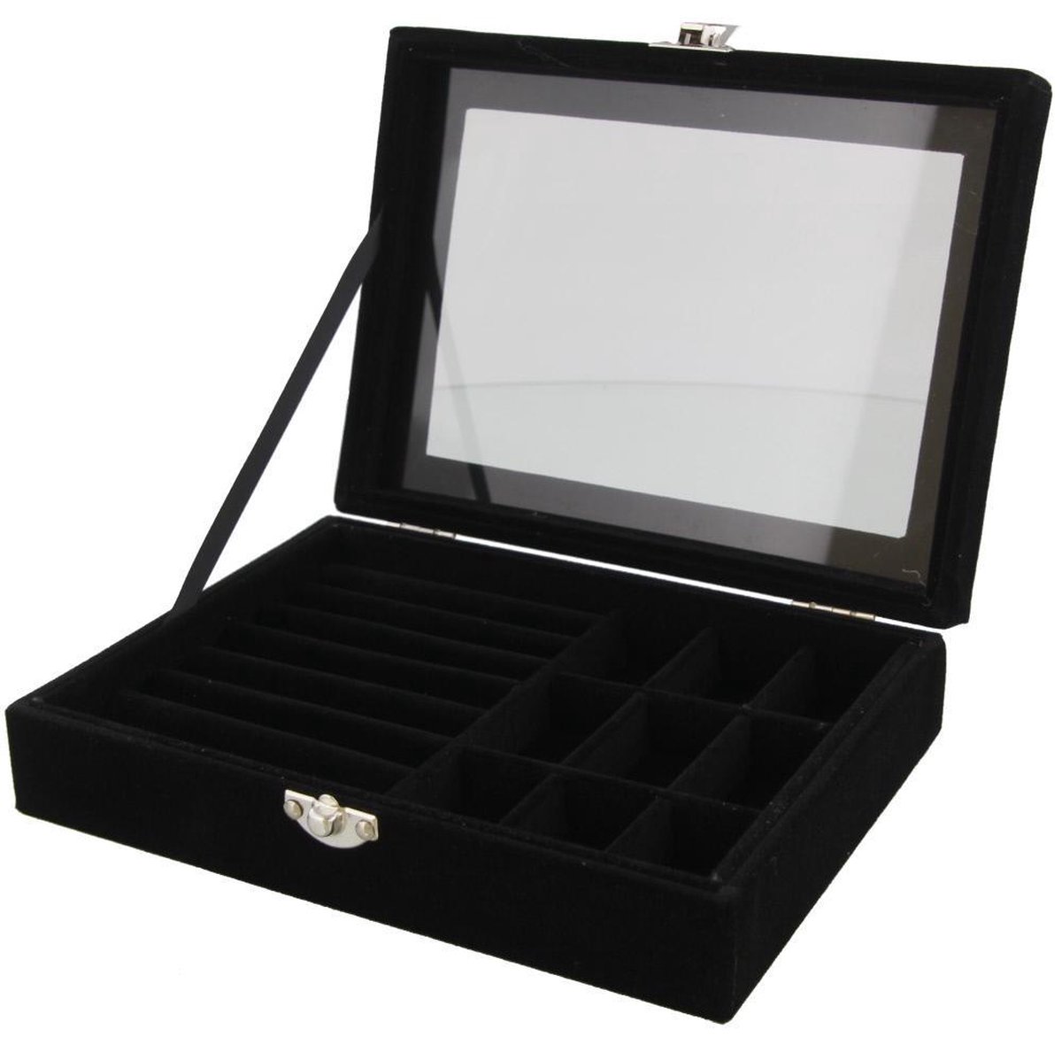 Dielay - Luxe Sieradendoos met Venster - Kist voor Sieraden - Juwelen Box - 20x15x5 cm - Zwart - Dielay