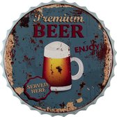 Clayre & Eef Tekstbord Ø 50 cm Blauw Ijzer Premium Beer Wandbord