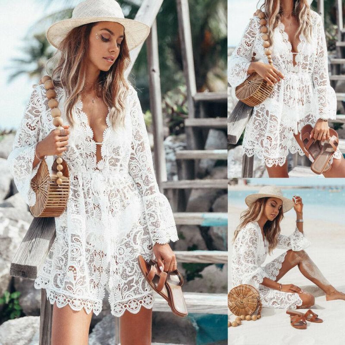 Kanten strand jurkje - Bikini cover up - Gypsy Jurje - Beach dress- Boho - Sexy strand jurkje