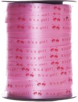 ruban à friser rose 10 mm de large avec impression C'est une fille