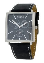 M & M M11702-425 Horloge - Kunstleer - Zwart - Ø 38 mm