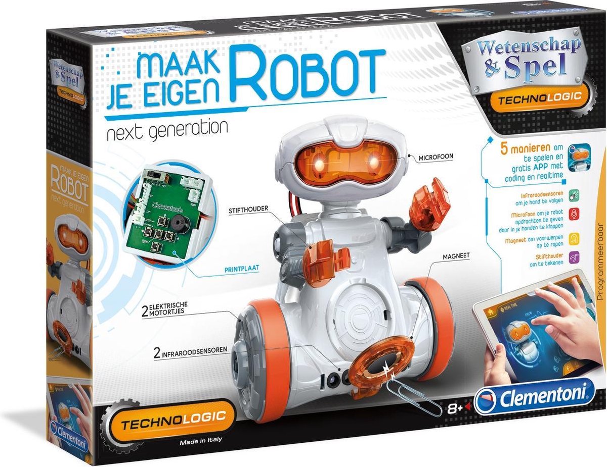 Clementoni Wetenschap & Spel - Mijn Robot, Speelgoedrobot 14 delig, 8+ jaar  - 66944 | bol.com
