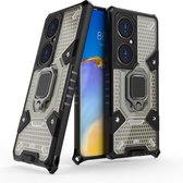 Voor Huawei P50 Pro Space PC + TPU schokbestendig hoesje met ringhouder (grijs)