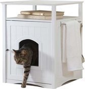 Kattenhuis / ombouw voor kattenbak met bovenplank - 50x50x60 cm - wit