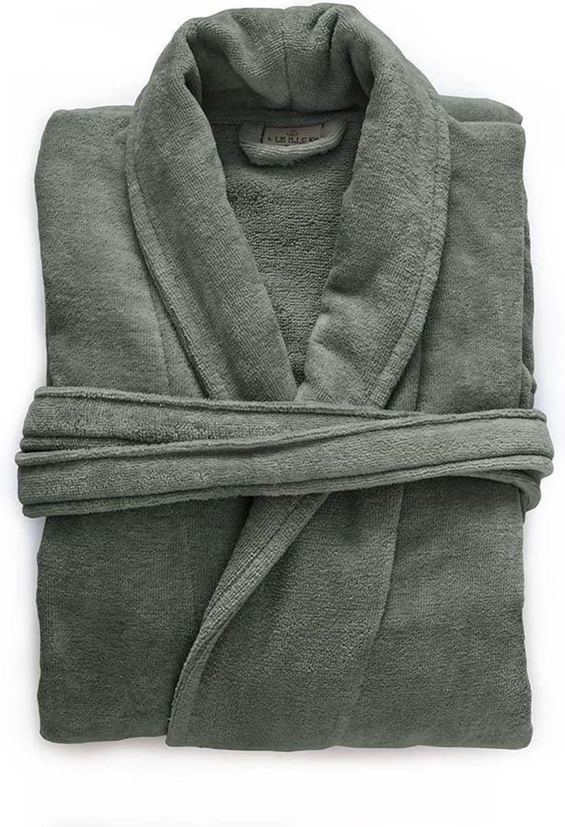 LINNICK Pure Badjas Velours - 100% Katoen - Olive Green - Maat M - Badjas Dames - Badjas Heren