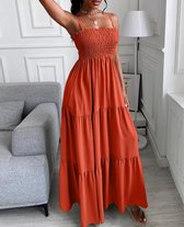 MKL - Dames lange zomerjurk - Kleur oranje - Franse Mode, - Lente/ Zomer/ Strand/ Casual/ Lounge - Elegant Vrolijke Vrouwelijk jurk  - Vintage Lange Maxi Jurk - Maat: S/M Dames zomer lange ju