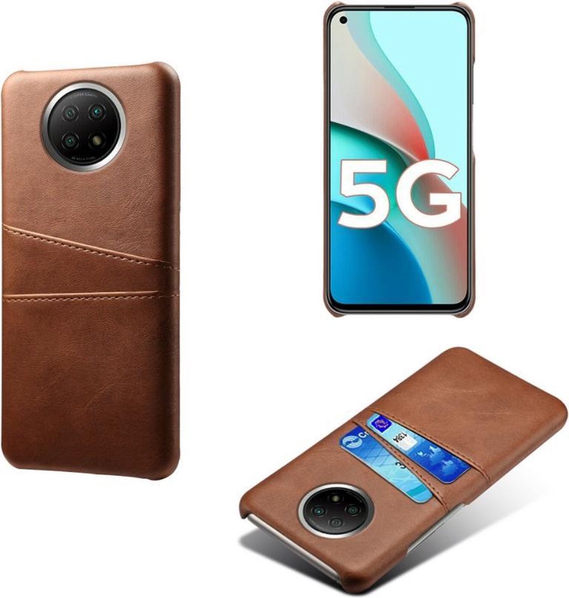 Backcover met Opbergvakjes + PMMA Screenprotector voor Xiaomi Redmi Note 9T _ Donkerbruin