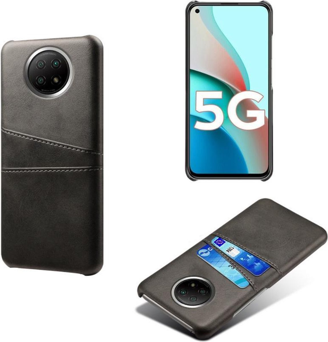 Backcover met Opbergvakjes + PMMA Screenprotector voor Xiaomi Redmi Note 9T _ Zwart