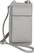 AmbraModa GLX21 - Italiaanse portemonnee telefoontasje schoudertas clutch bag gemaakt van echt leer. Lichtgrijs