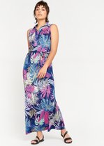 LOLALIZA Lange jurk met tropische print - Marine Blauw - Maat 40