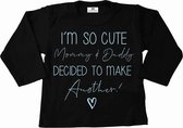 Shirt grote broer-grote zus-I'm so cute-zwart-lichtblauw-Maat 104