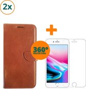 Fooniq Boek Hoes Bruin 2x + Screenprotector 2x - Geschikt Voor Apple iPhone 7/8 plus