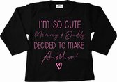 Shirt grote broer-grote zus-I'm so cute-zwart-roze-Maat 86