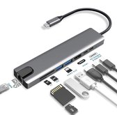 Adaptateur CNC en aluminium de type C 8 en 1 avec port HDMI 4K, port Internet RJ45 Ethernet 1000mbps, 2 ports USB 3.0, câble d' Power USB-C, lecteur de carte TF/SD, compatible avec les appareils USB C