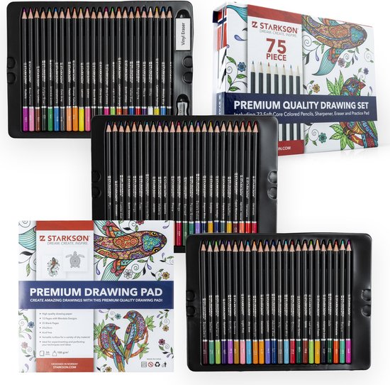 Crayons de couleur à croquis ensemble 75 pièces dans une boîte de