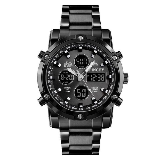 Horloges voor mannen - Mat Zwart Roestvrijstaal Design - Heren Horloge - Waterdicht - +Horlogeband versteller - Verschillende Varianten - Finchy