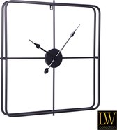 LW Collection Moderne zwarte Klok 60cm - Muurklok zwart - Wandklok zwart zonder cijfers - minimalistische vierkante wandklok