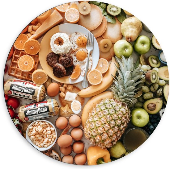 Dibond Wandcirkel - Gekleurd Eten  - 60x60cm Foto op Aluminium Wandcirkel (met ophangsysteem)