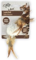 AFP - Lamswol look - Speelgoed voor katten - Bal met veren - Gevuld met Catnip - Geluid van een vogel! - 5 x 5 x 3 cm