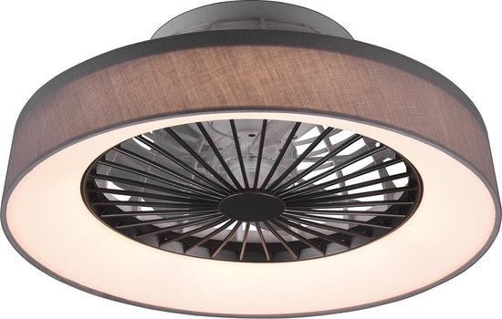 LED Plafondlamp met Ventilator - Plafondventilator - Torna Farali - 30W - Aanpasbare Kleur - Afstandsbediening - Dimbaar - Rond - Mat Grijs - Kunststof