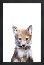 JUNIQE - Poster met houten lijst Wolfje illustratie -13x18 /Bruin &