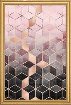 JUNIQE - Poster met houten lijst Pink Grey Gradient Cubes -40x60