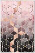 JUNIQE - Poster met kunststof lijst Pink Grey Gradient Cubes -13x18