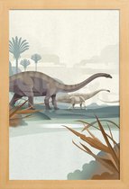 JUNIQE - Poster met houten lijst Diplodocus illustratie -13x18 /Bruin