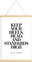 JUNIQE - Posterhanger Keep Your Heels - Citaat van Coco Chanel -40x60