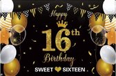 Verjaardag - Sweet sixteen - Versiering - Wanddoek - Banner van Polyester - 150cm (Breed) x 100cm (Hoog) - 16 jaar -