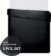 Linens - Mix & Match - Katoensatijnen dekbedovertrekset (3 stuks) - Zwart - 200x220 cm