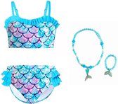 Zeemeermin bikini kinderen blauw 110-116 (120) + ketting en armband Zeemeermin jurk verkleedkleding