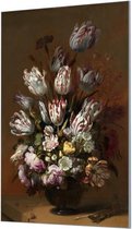 Wandpaneel Stilleven met bloemen van Hans Bollongier  | 70 x 100  CM | Zwart frame | Wandgeschroefd (19 mm)