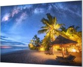 Wandpaneel Tropisch eiland bij nacht  | 120 x 80  CM | Zilver frame | Wandgeschroefd (19 mm)